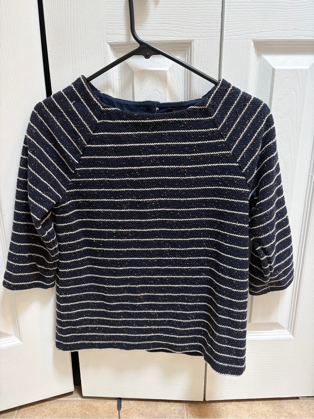 Banana Republic Navy and White Striped Boatneck Sweatshirt